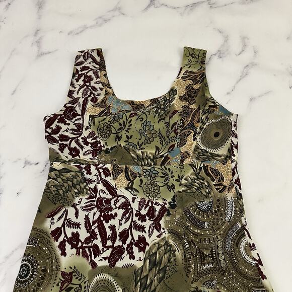 Tribal Womens Vintage Y2k Slip Maxi Dress Size 8 Green Tan Paisley Floral - Picture 9 of 11